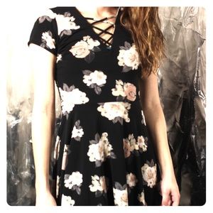 A flower dress with a low neck line